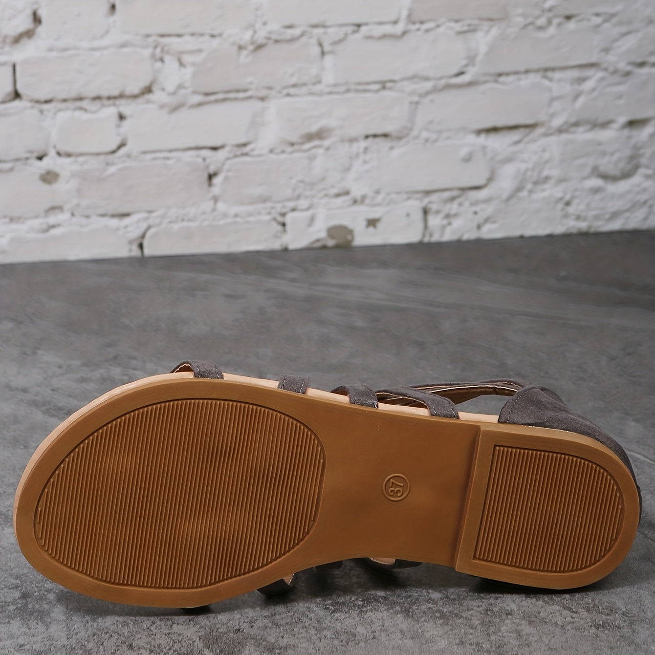 Women's Cross Strap Flat Sandals Back Zipper Open Toe Roman Style