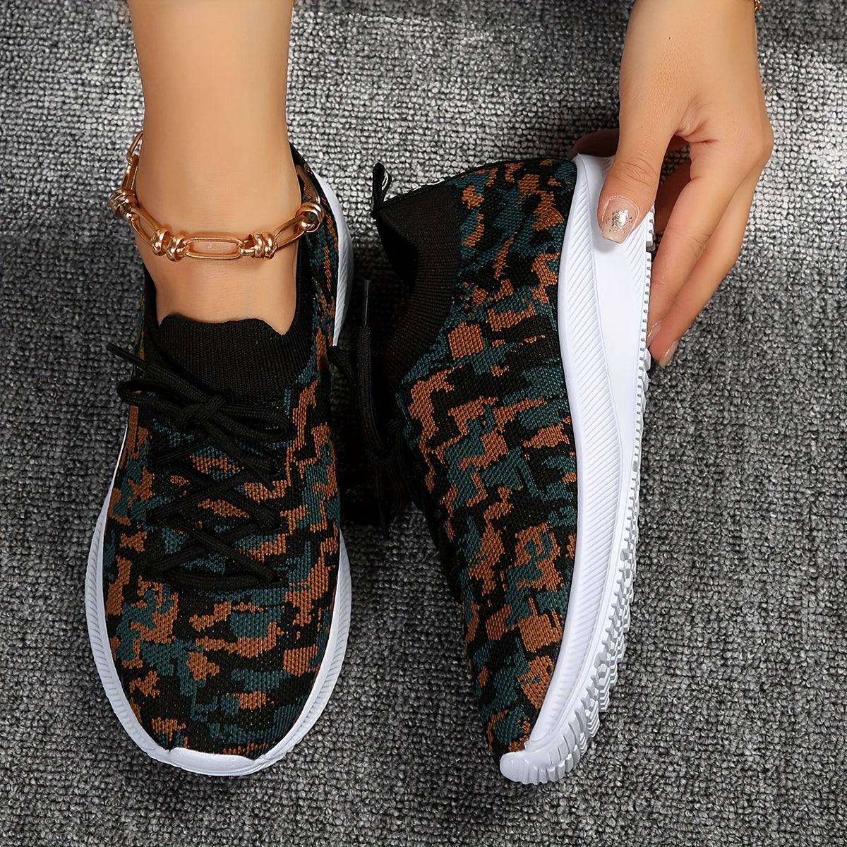 Women's Print Mesh Breathable Sports Shoes Lightweight Non slip Travel Shoes