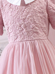 Girl's Princess Tutu Dress With Puff Sleeve Textured Top And Tulle Skirt