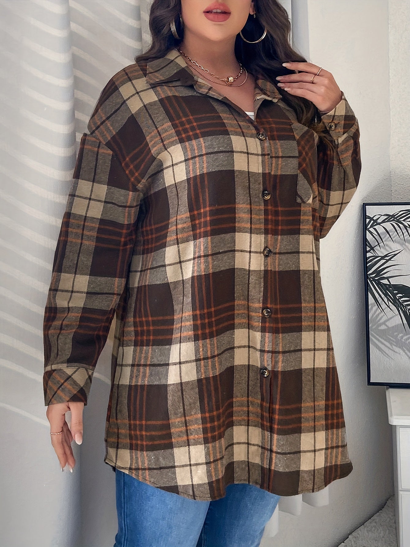 Plaid Print Button Up Shirt Top