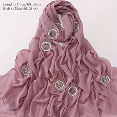 Chiffon Hijab Rhinestone Faux Pearl Decor Scarf Solid Shawl