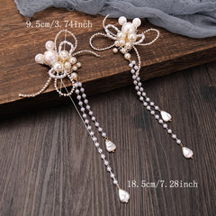 Faux Pearl Bear Clips Bridal Headpiece Tassel Hair Clips