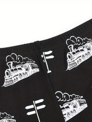 Boys' Train Print Pajama Set Cotton Long Sleeve Top & Pants