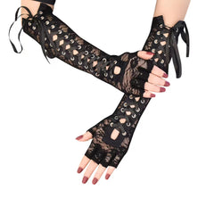 Lace Long Gloves Bandage Half Finger Arm Evening Party Y2K Punk