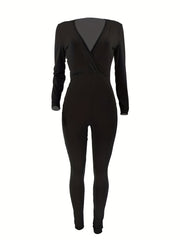 Long Sleeve Slim Jumpsuit V Neck Casual Jumpsuit Women's Clothing
