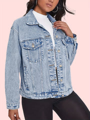 Flap Pockets Denim Coats Single Breasted Button Long Sleeves Lapel Denim Jackets