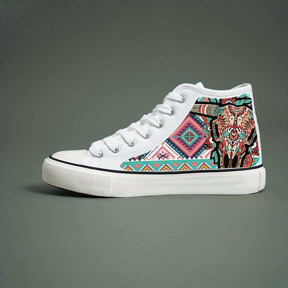 Cow Print Plush Lined Chunky Canvas Sneakers Warm Breathable Non Slip