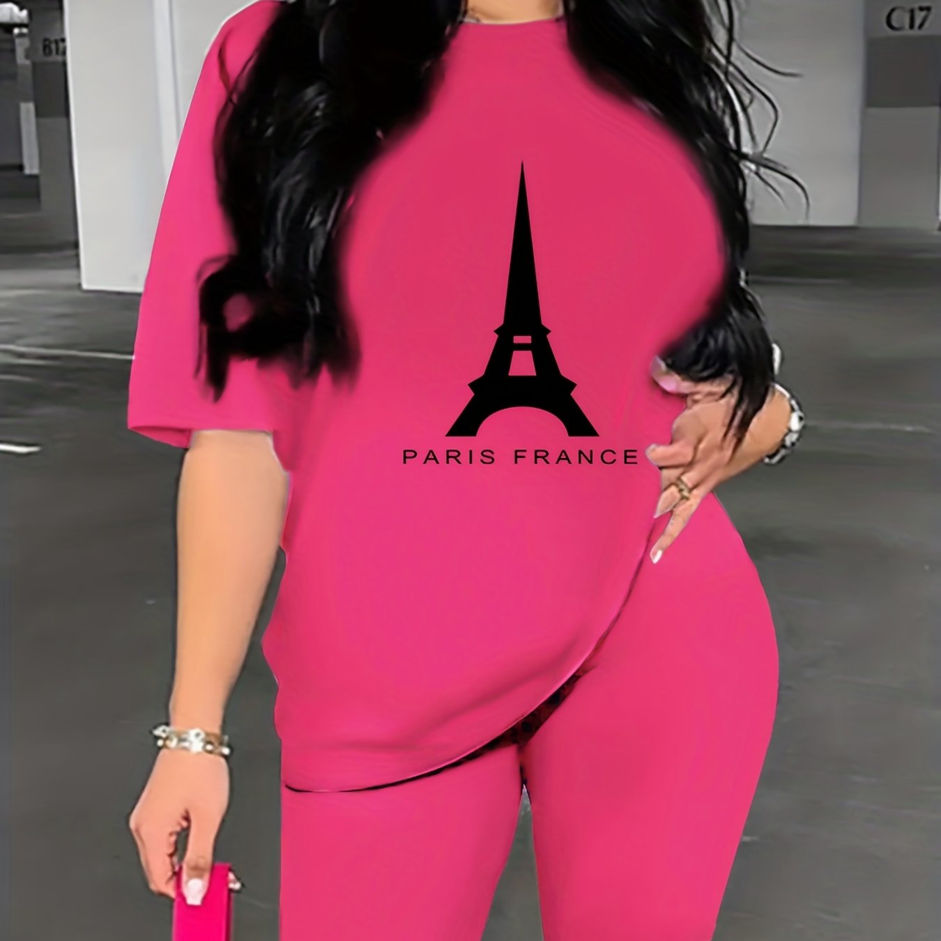 Paris Print Two piece Set Short Sleeve Crew Neck T Shirt & Shorts