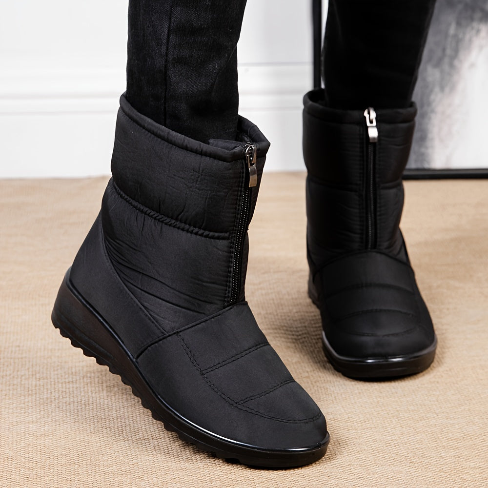 Zipper Front Snow Boots Waterproof Pull On Ankle Boots