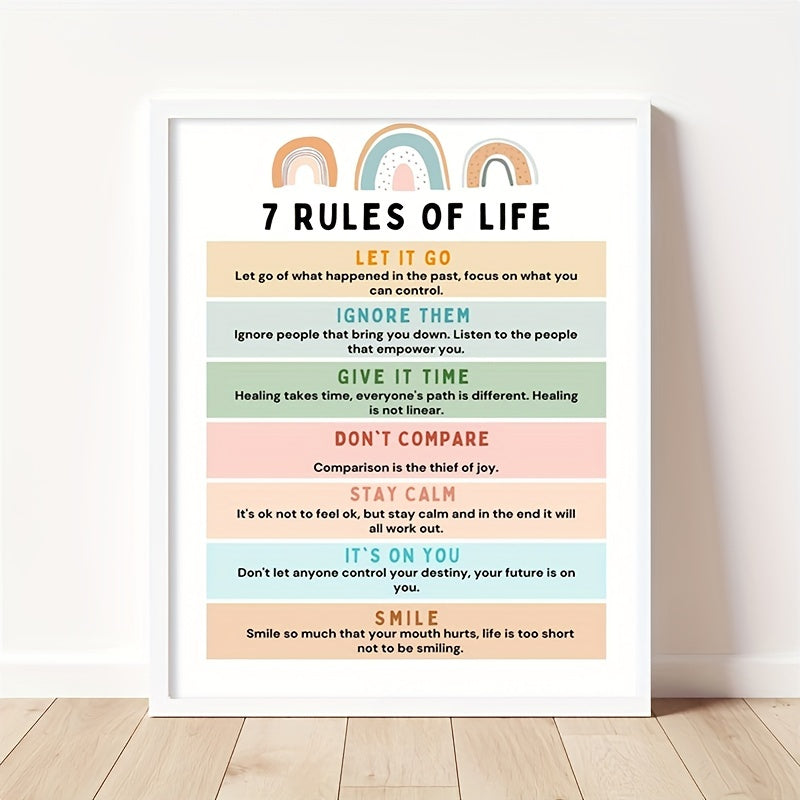 Inspirational Wall Decor 7 Rules Of Life Poster Happy Quote Feelings Poster