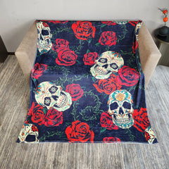 Skull Rose Pattern Blanket Flannel Warm Leisure Blanket