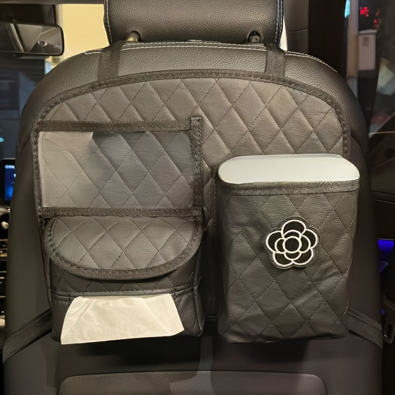 Car Seat Back Storage Bag Organizer - PU Leather & Cotton Linen Material