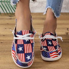 Women's Flag Pattern Canvas Shoes Casual Lace Up Outdoor Loafers Lightweight