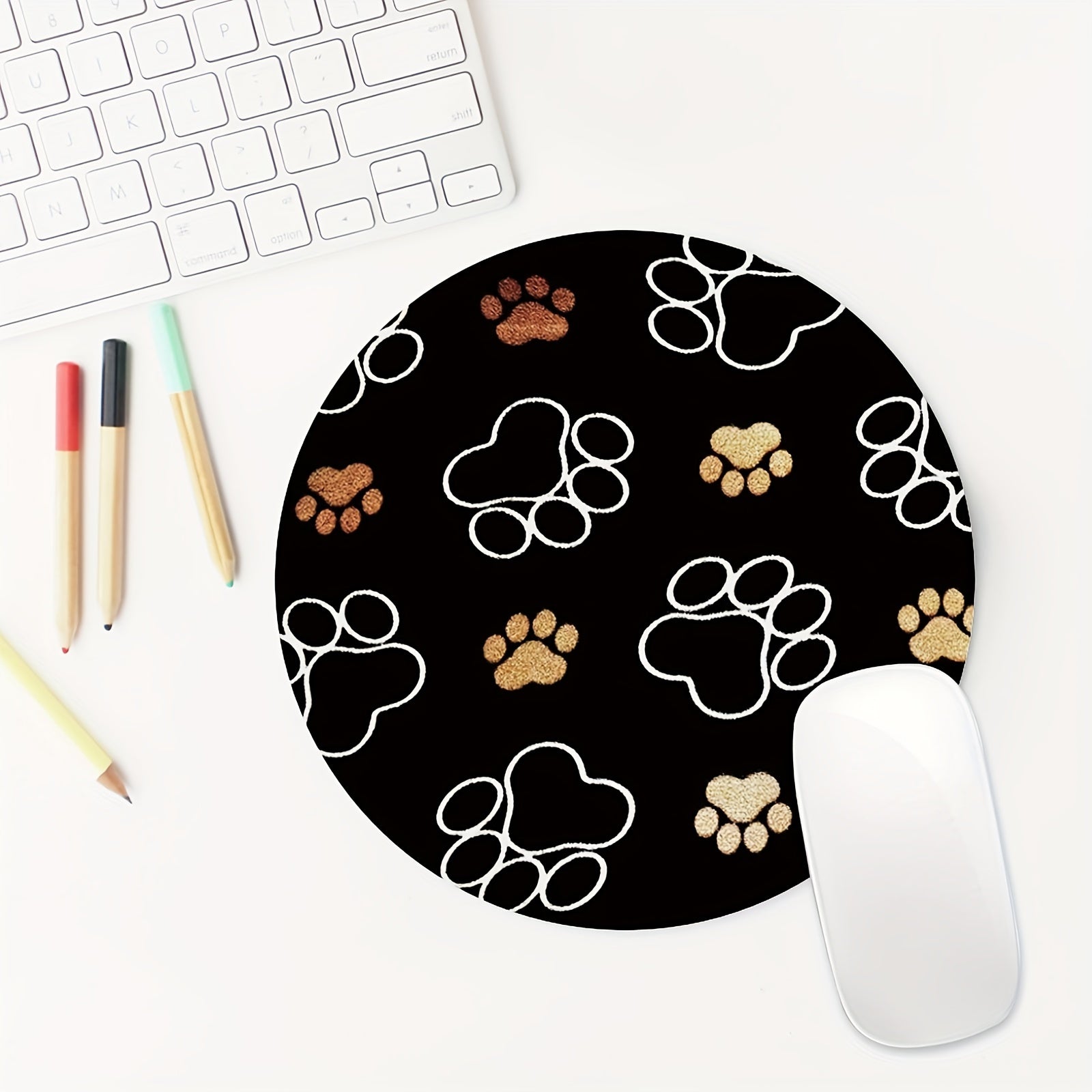 Animal Footprints Mouse Pad for Women Round Non-slip Rubber Mat