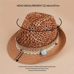 Vintage Jazz Fedora Cap Boho Straw Sun Hat