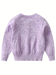 Girls' Flower Jacquard Knit Cardigan Top