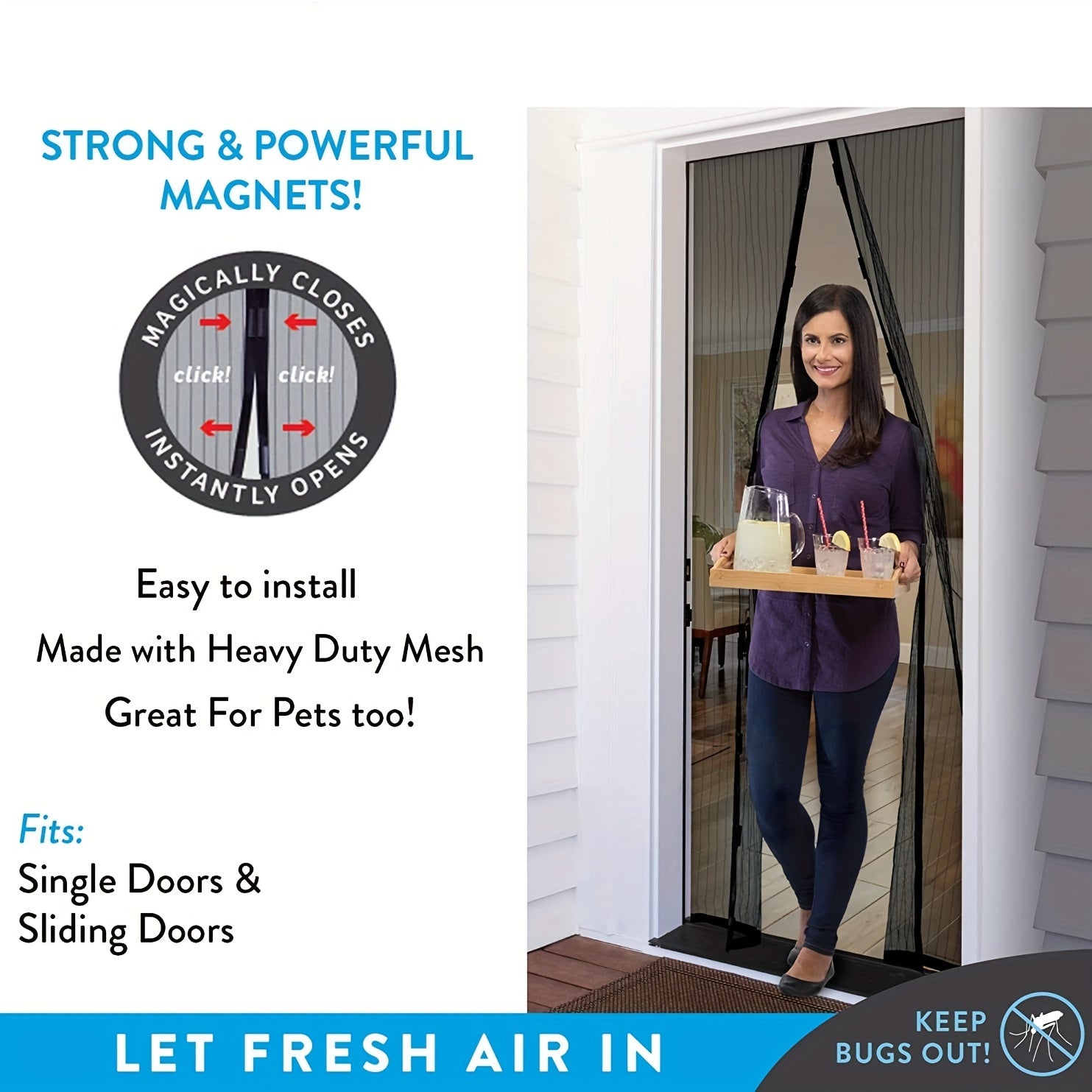 Magnetic Screen Door Self Sealing Heavy Duty Hands Mesh Partition Keeps Bugs Out