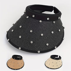 Straw Sun Hat with Faux Pearl Decor Wide Brim UV Protection