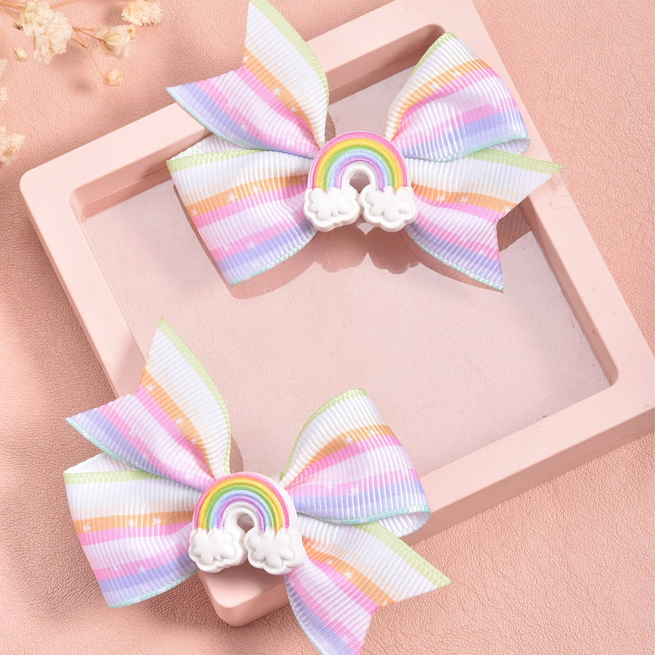 2pcs Cartoon Rainbow Bow Hair Clips for Girls