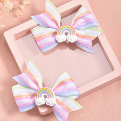 2pcs Cartoon Rainbow Bow Hair Clips for Girls