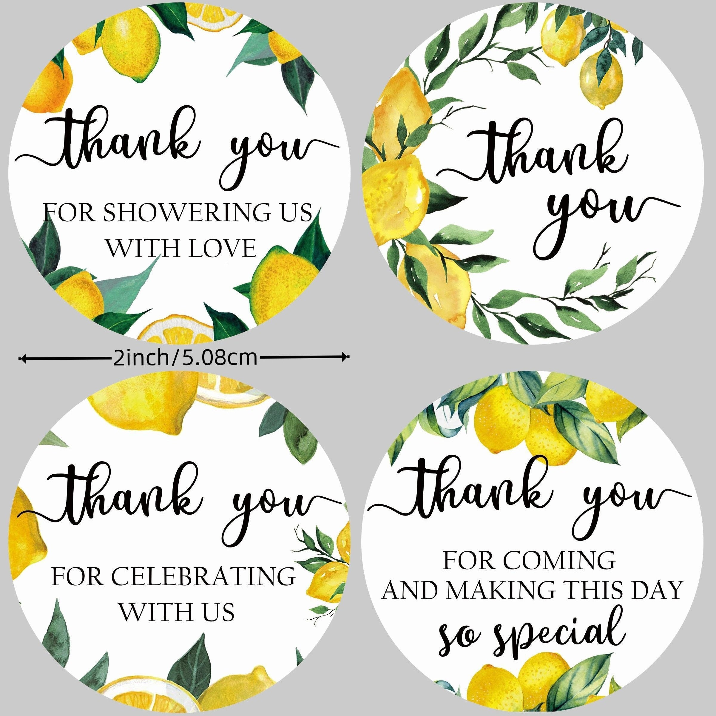 100pcs Round Lemon Thank you Stickers Watercolor Lemon Theme Party Gift Label