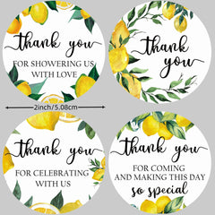 100pcs Round Lemon Thank you Stickers Watercolor Lemon Theme Party Gift Label