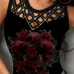Cutout Flower Print Tank Top Sleeveless Summer Top