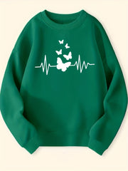 Butterfly & Heart Rate Print Smart Sweatshirt For Girls