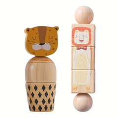 Kids' Wooden Face Rotatable Puzzle Toy Animal Screw Nut Combination Toys