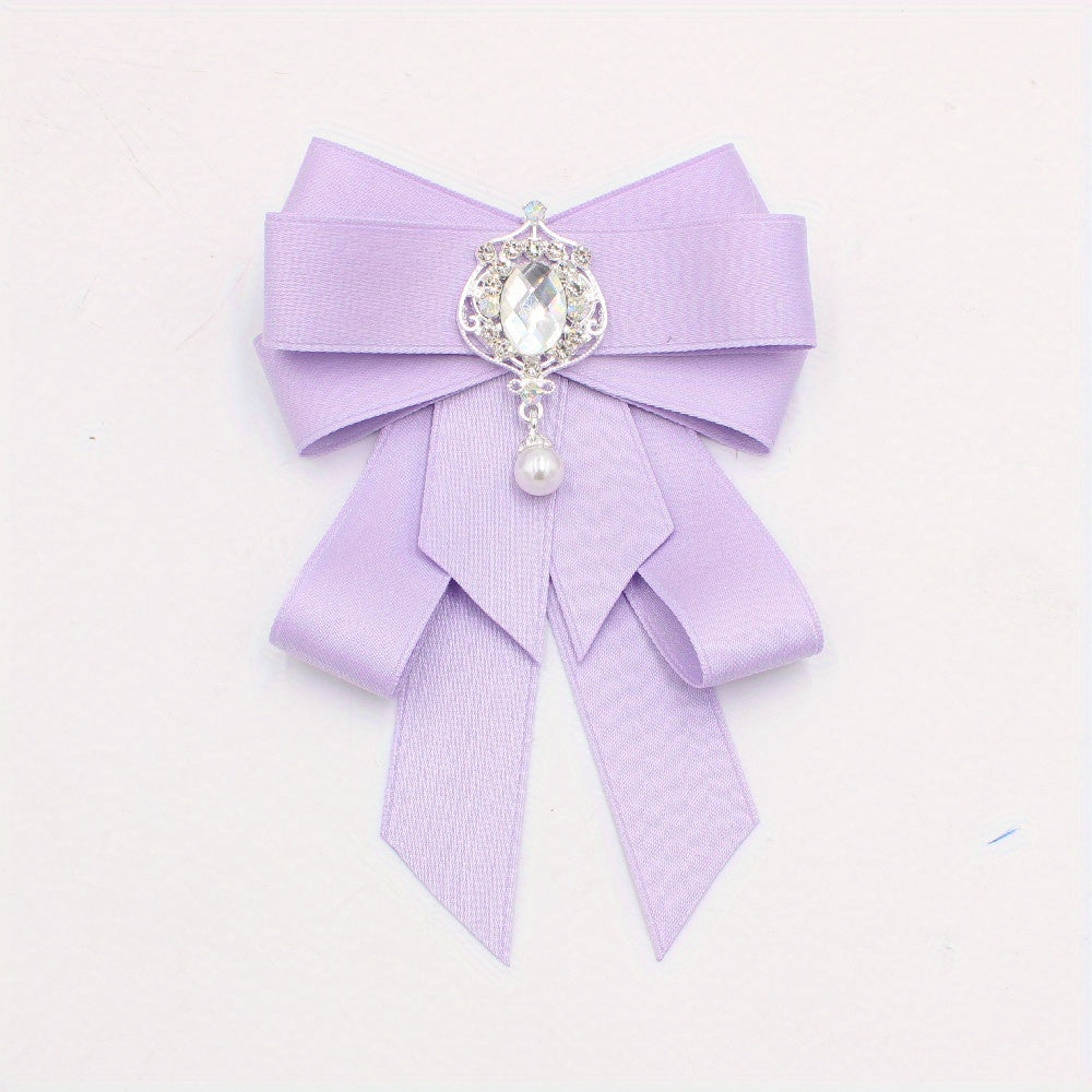 Crystal Decor Ribbon Bow Tie Faux Pearl Pendant Pre tied Bowknot
