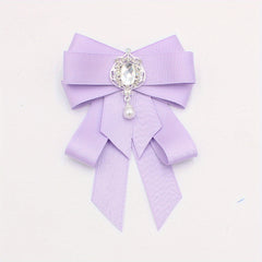 Crystal Decor Ribbon Bow Tie Faux Pearl Pendant Pre tied Bowknot