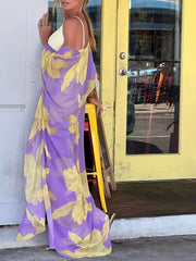 Violets Floral Print 2 Piece Beachwear Drawstring Kaftan Swimwear