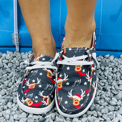 Christmas Style Grey Deer Print Canvas Shoes Lightweight And Comfortable