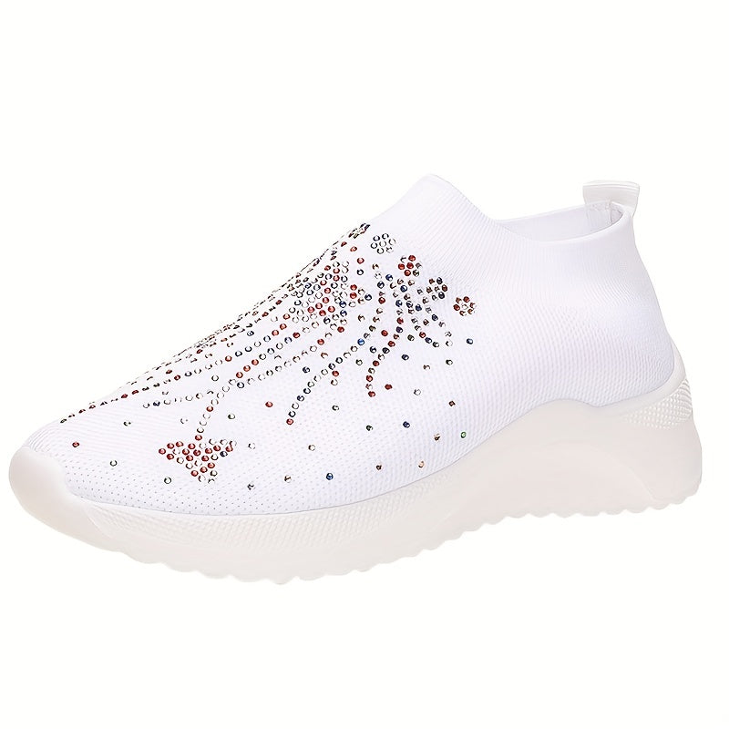Rhinestone Decor Platform Slip-On Sneakers Outdoor Walking Shoes