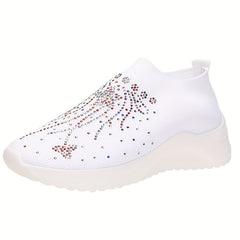 Rhinestone Decor Platform Slip-On Sneakers Outdoor Walking Shoes