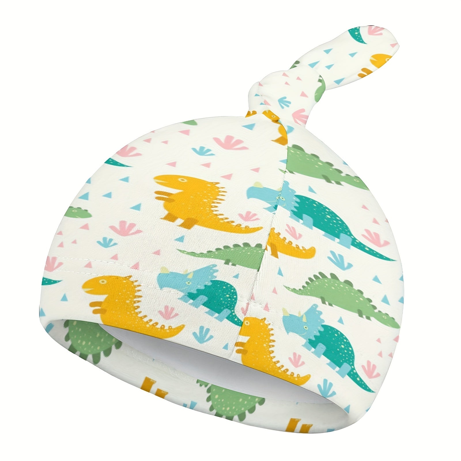 2pcs Baby Dinosaur Print Beanie Cap Soft Knotted Hat For Summer