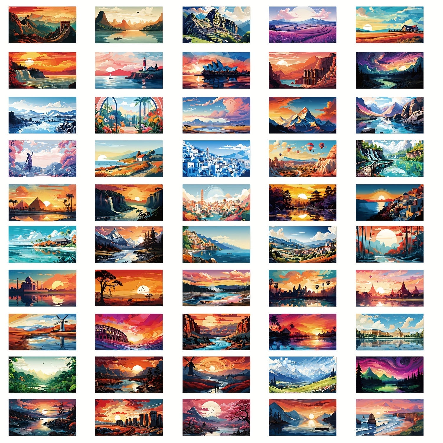 50pcs Sunset Landscape Sticker For DIY Decoration Skateboard Phone Computer