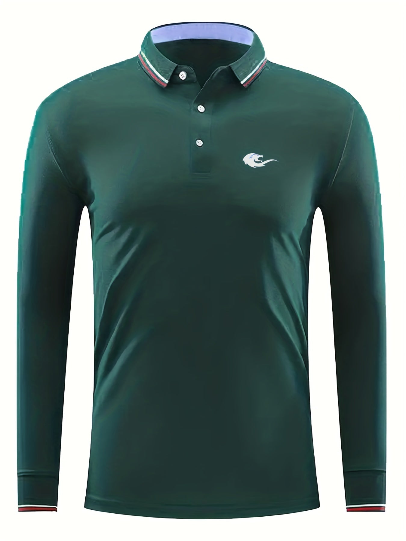 Men's Lion Head Print Long Sleeve Polo Shirt for Spring Fall