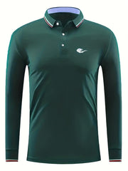 Men's Lion Head Print Long Sleeve Polo Shirt for Spring Fall