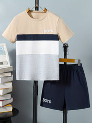 Boys Casual BOYS Graphic Print T shirt&Shorts Set Summer Kids Clothing