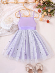 Toddler Girls Stars Mesh Overlay Belted Cami Princess Dress