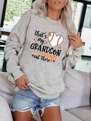 Baseball Graphic & Letter Print Sweatshirt Casual Loose Crew Neck Sweatshirt