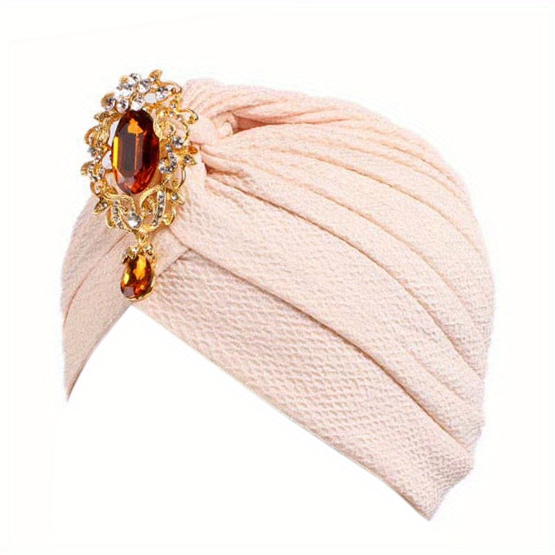 Crystal Pendant Decor Turban Cap Bonnet Head Wrap Elastic Beanie