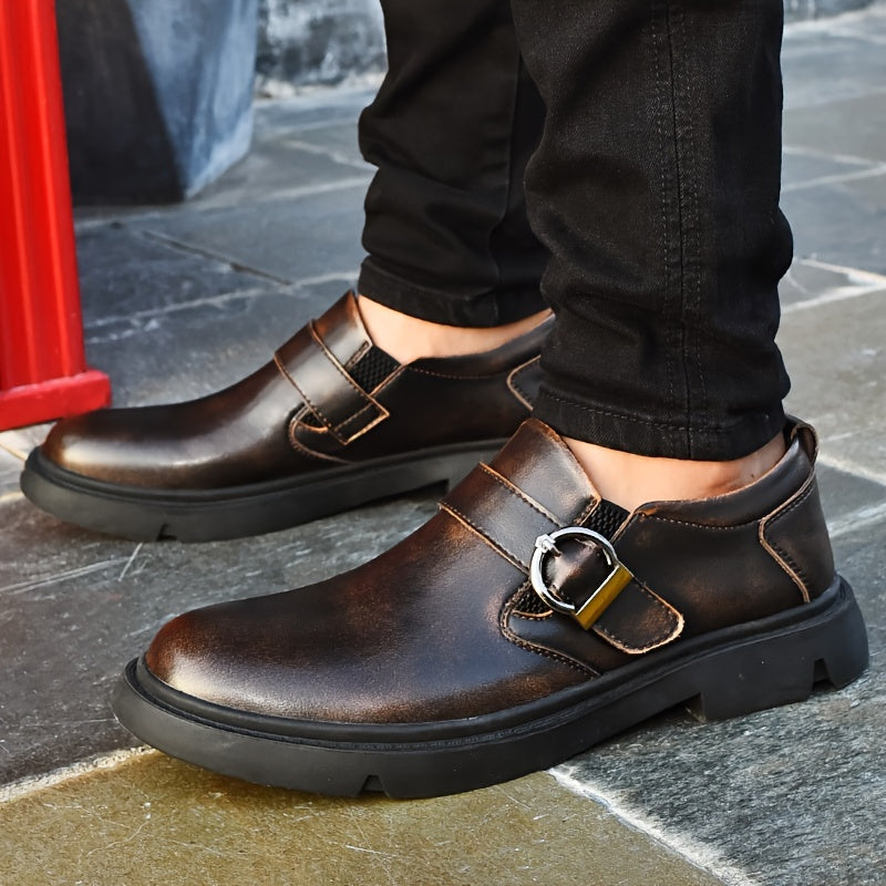 Men's Slip on Shoes With Buckle Casual PU Leather Walking Shoes