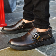 Men's Slip on Shoes With Buckle Casual PU Leather Walking Shoes