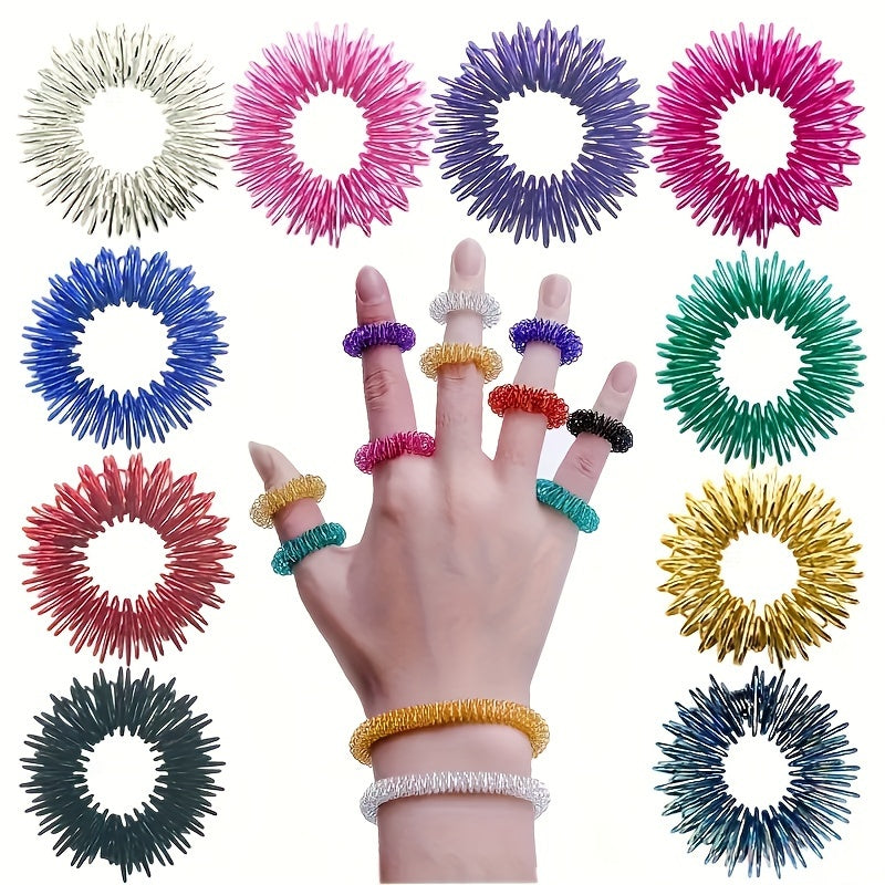 10pcs Mini Spring Finger Massage Ring Pressure Relief Relax Handwear