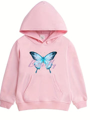 Girls Butterfly Print Hooded Sweatshirt Top Youth Girls' Long Sleeve Hoodie