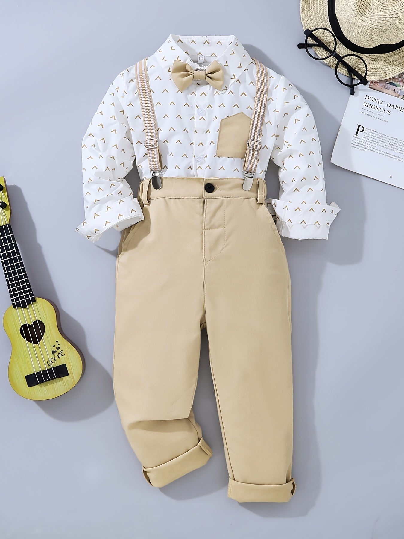 Boys Gentleman Bowtie Shirt & Overalls Set