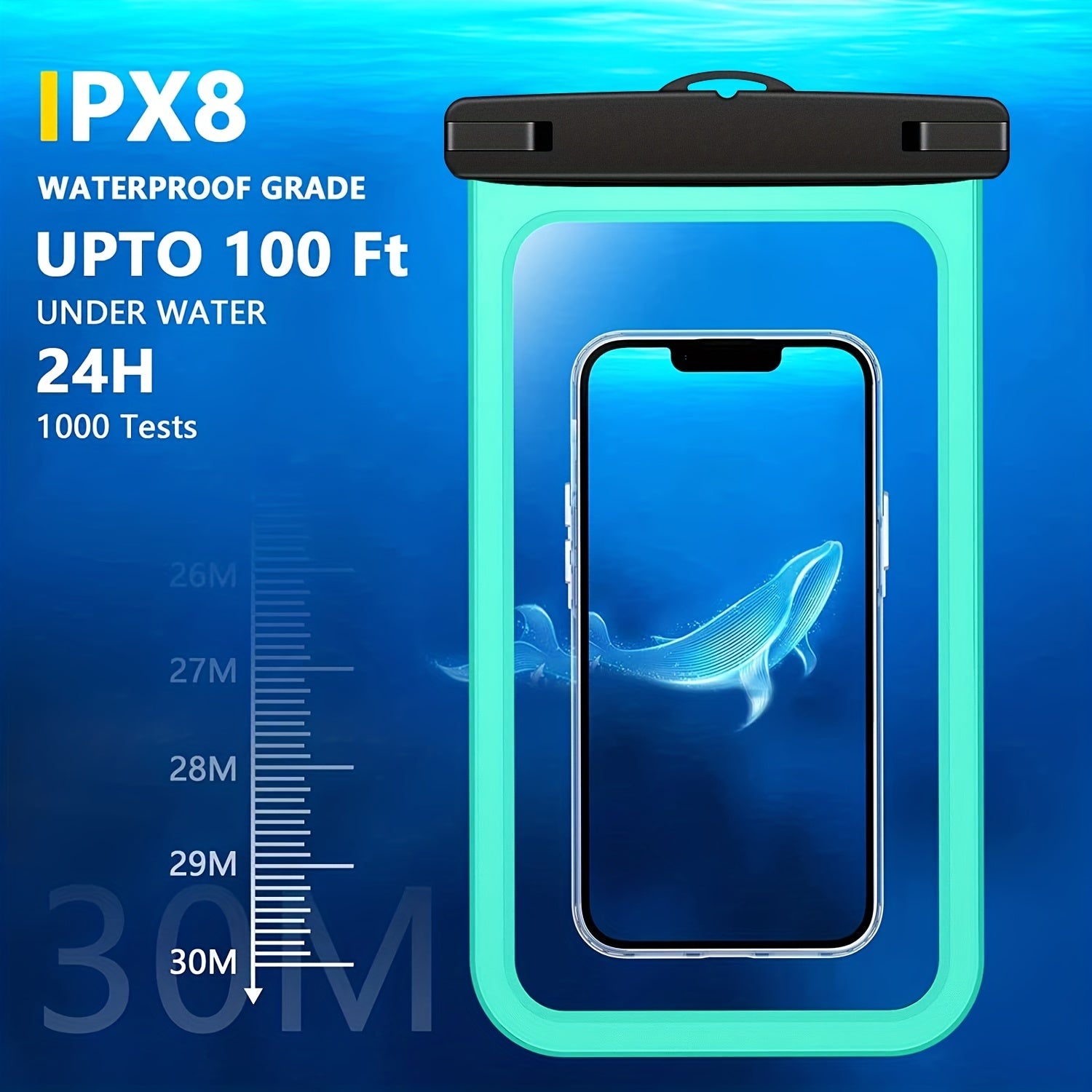 IPX8 Waterproof Bag for Large Phones, PVC Touch Screen Storage