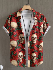 Flamingo Pattern Casual Short Sleeve Hawaiian Shirt for Summer Vacation